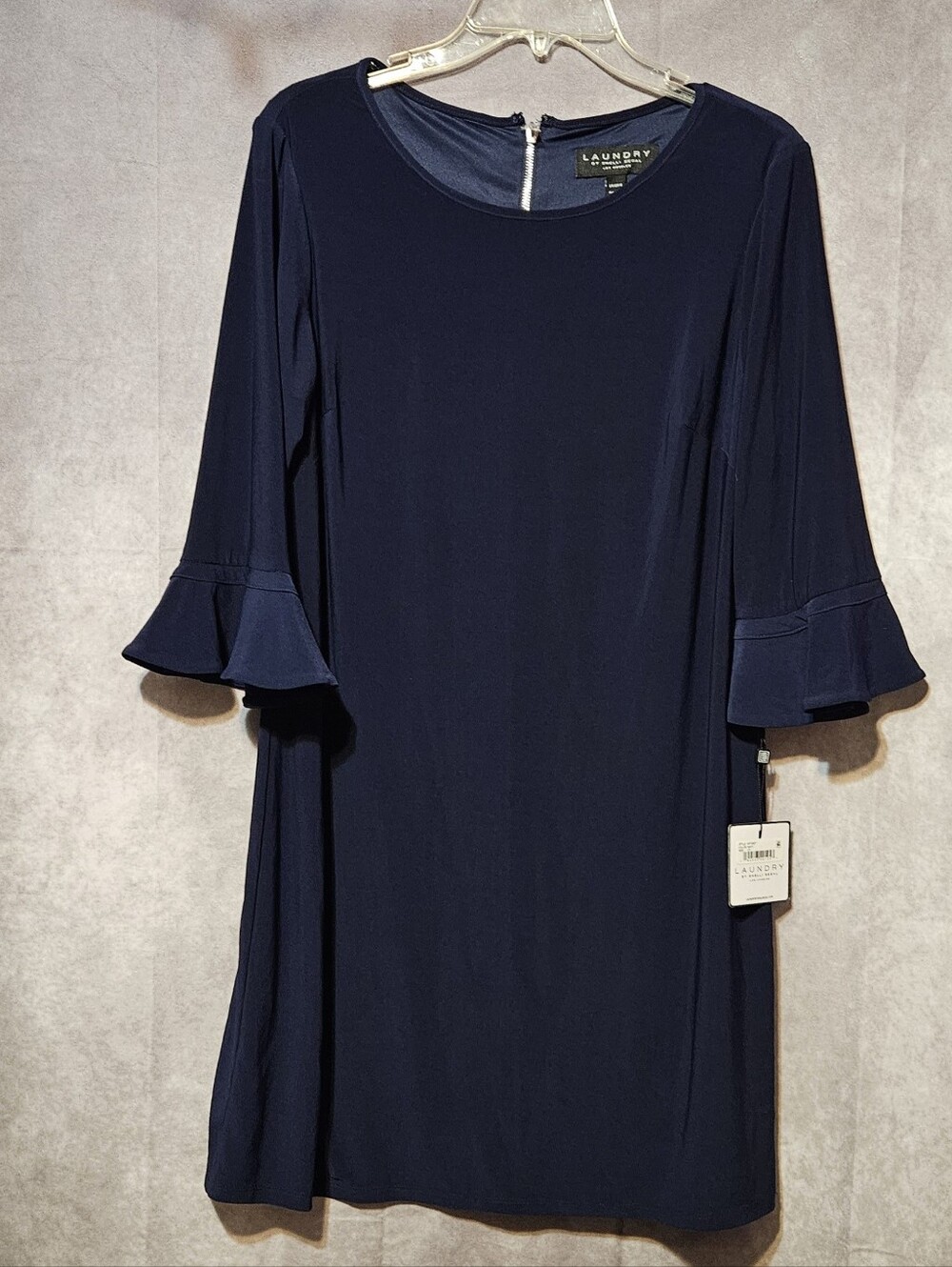 Laundry by Shelli Segal Dress Navy Blue Bell Sleeve Shift Petite Large LP NWT